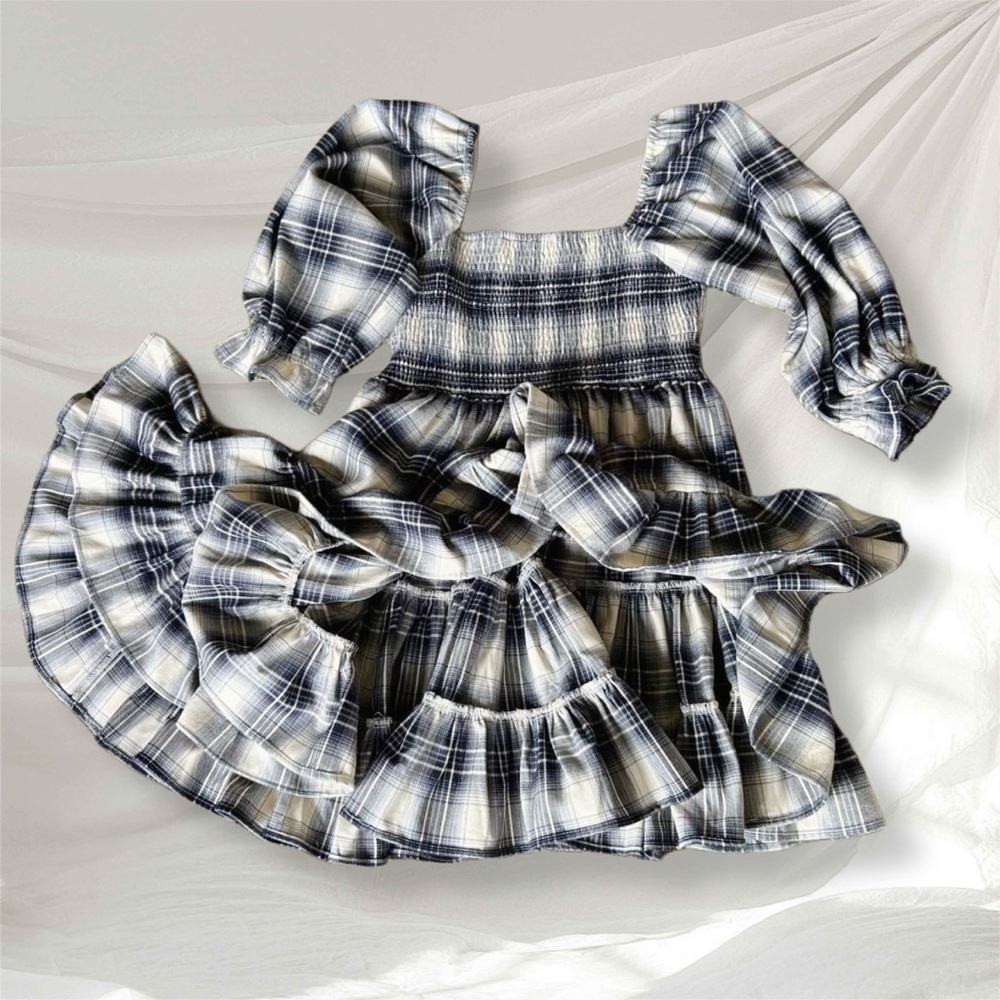 Lulu's Black and White Plaid Smocked Tiered Mini Dress - Picture 4 of 5